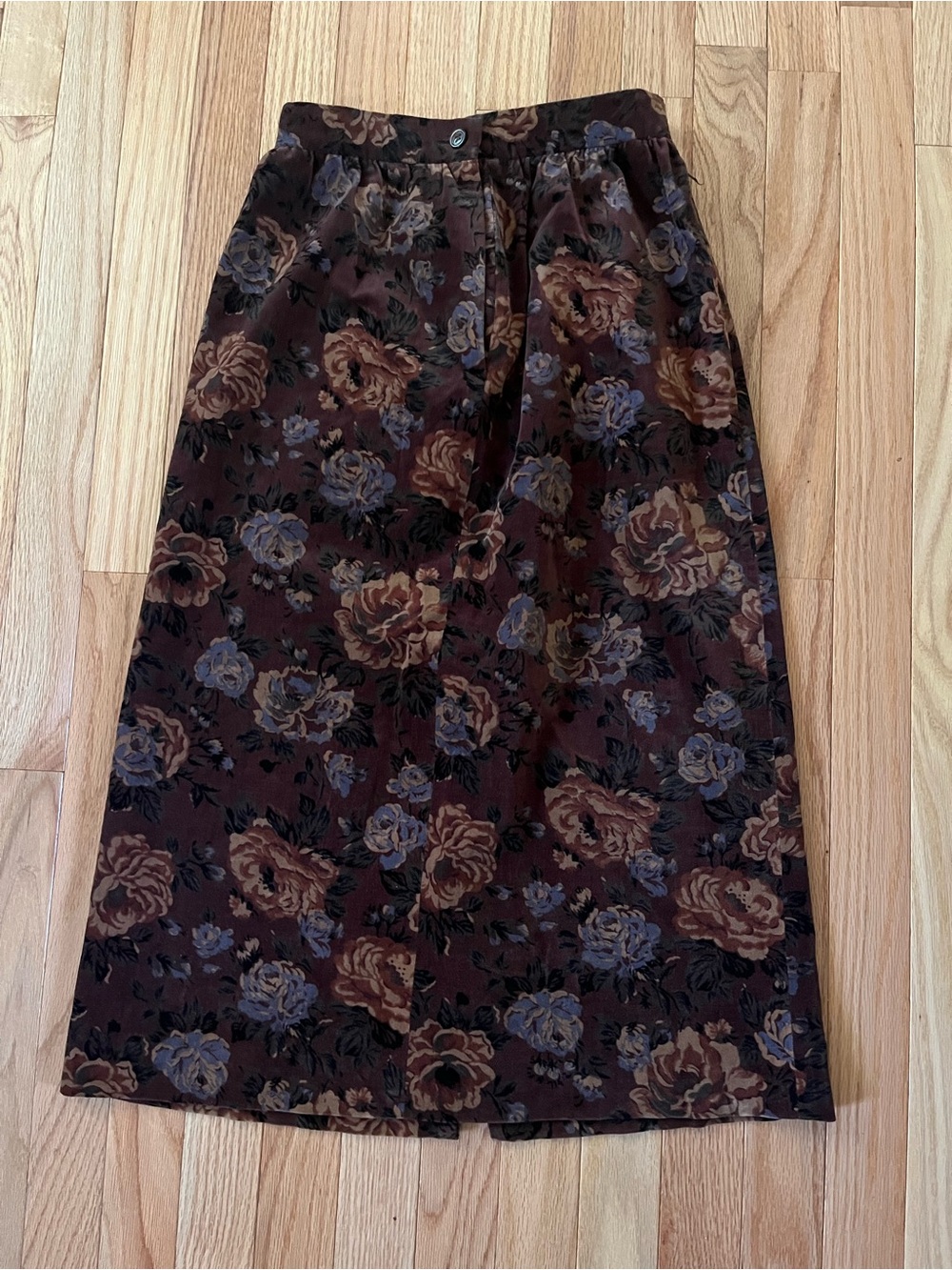 Vintage Brown Floral Corduroy Maxi Skirt 25 Cottagecore Rustic Autumn